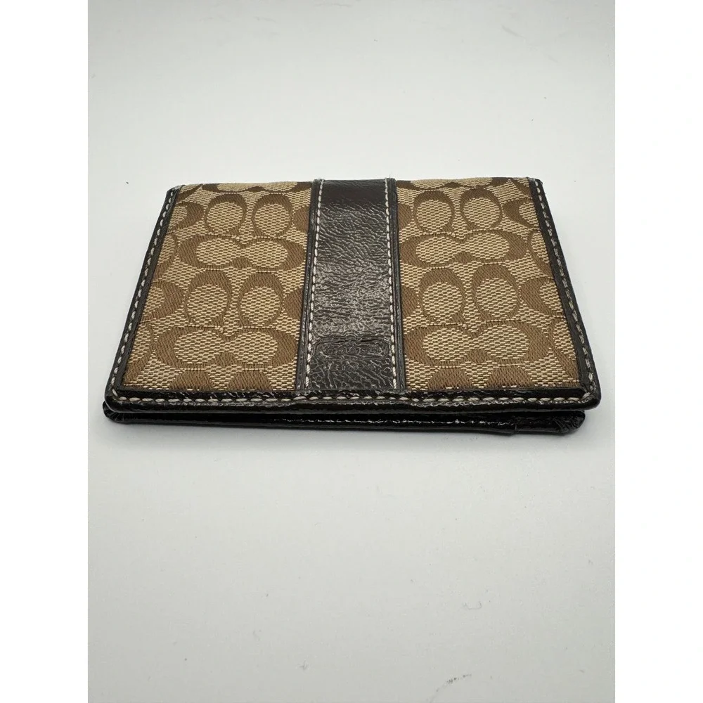 Coach Mens Signature Monogram Bifold Wallet Brown Leather ID Window Card Holder